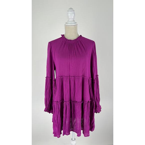 Easel Long Sleeve Tiered Mini Dress Womens Size Small Purple New - Picture 1 of 12
